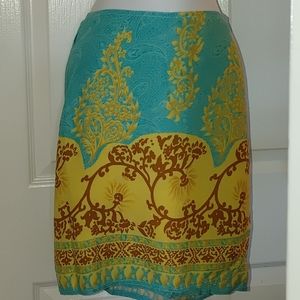 Pretty teal gold wrap around Paper Moon mini skirt